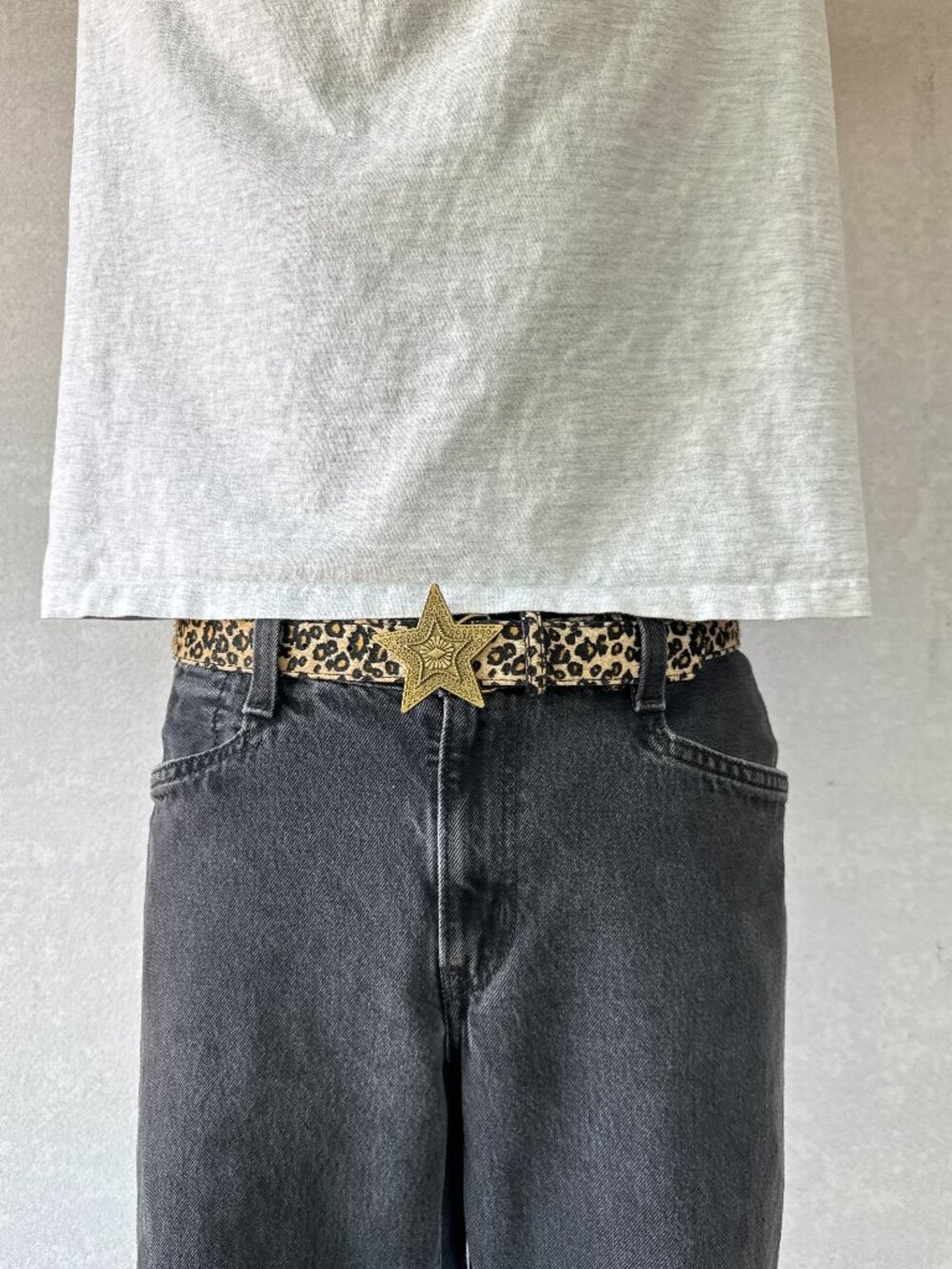 Y2K Leopard Print Gold Star Buckle Belt